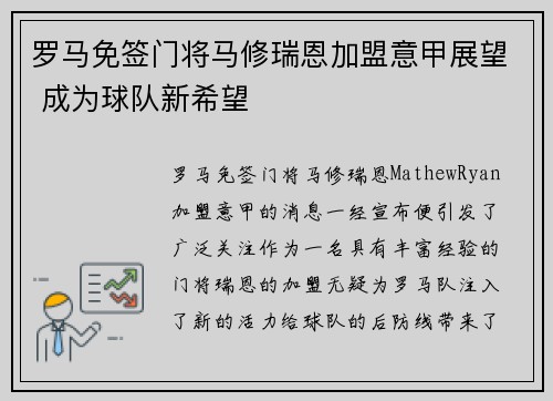 罗马免签门将马修瑞恩加盟意甲展望 成为球队新希望